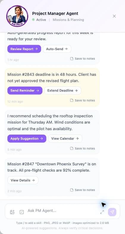 PM preparation in a demonstration product workspace.