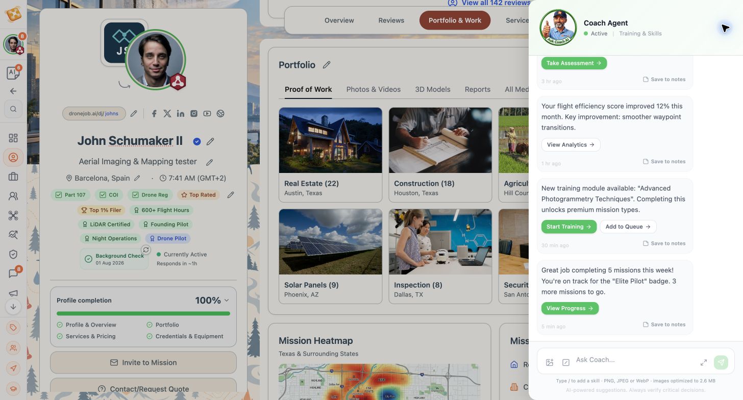 Coach development support in a demonstration product workspace.