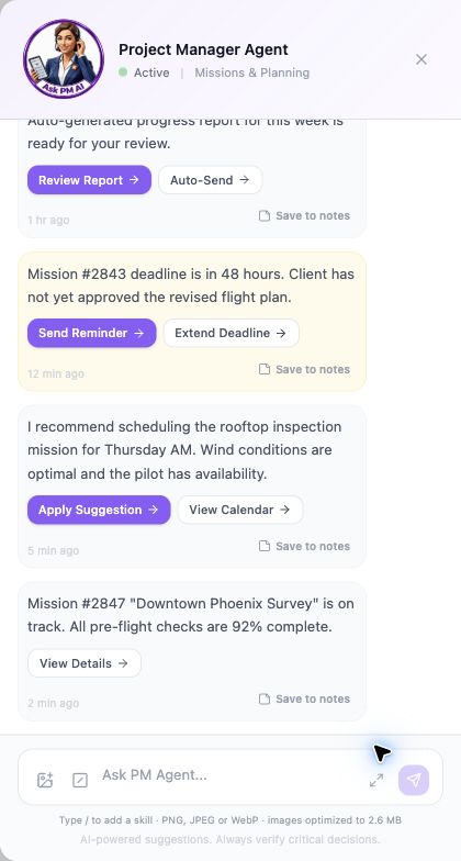PM preparation in a demonstration product workspace.